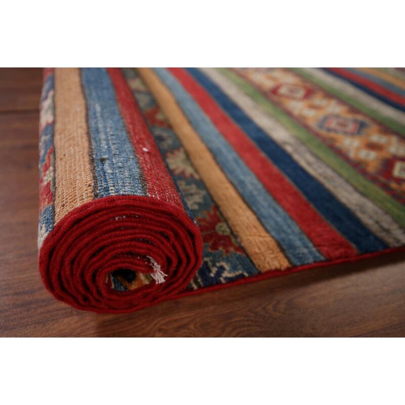Striped Kazak Oriental Runner Rug Hand-Knotted Wool Carpet - 2'8" x 9'5"