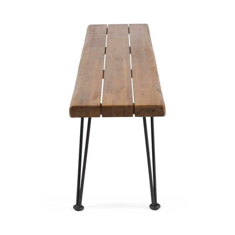 62" Outdoor Industrial Wooden Slats and Metal Rectangular Bench