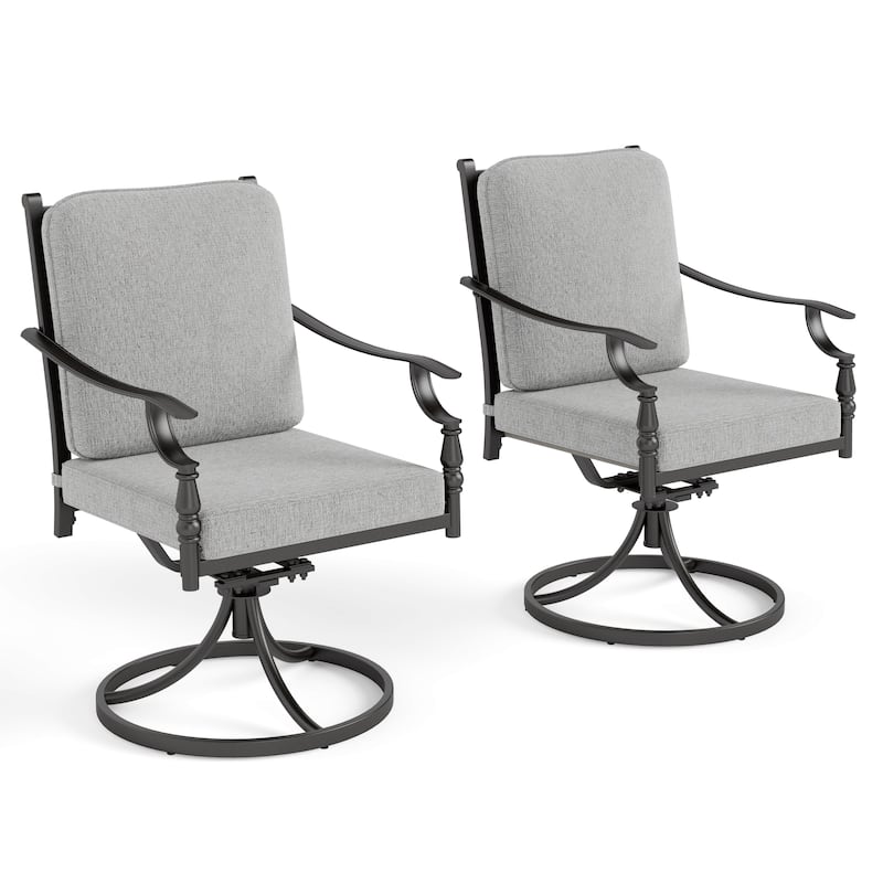MAISON ARTS Outdoor Patio Dining Chairs Set of 2: Heavy Duty Wrought Iron (Fixed & Swivel) - Swivel Chair