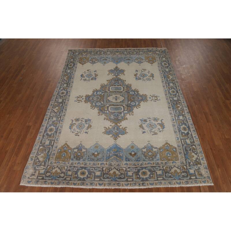 Geometric Tabriz Persian Rug Traditional Oriental Handmade Wool Carpet - 6'10"x 9'4"