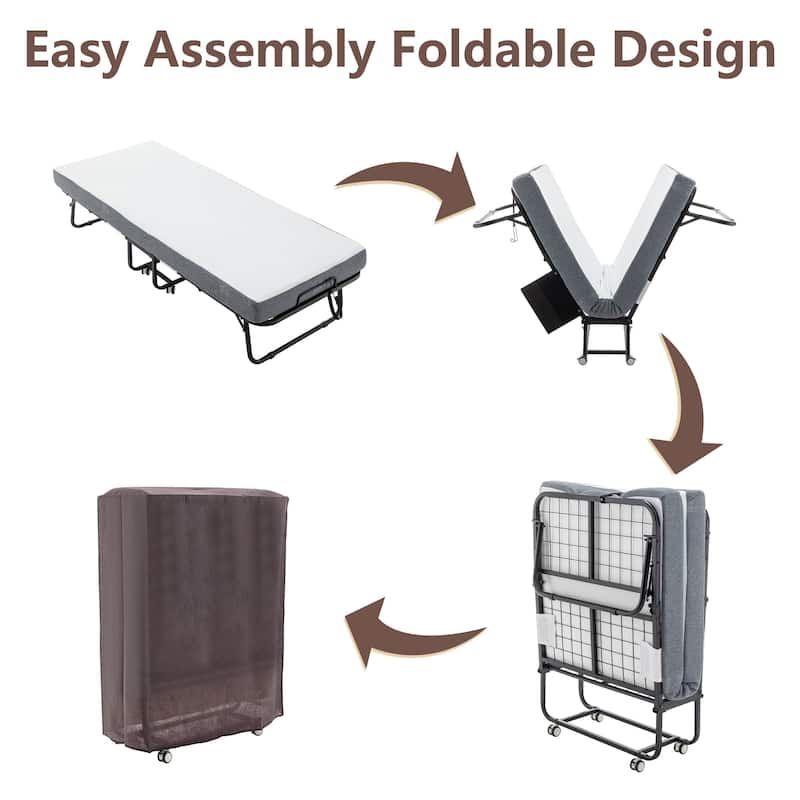 Portable Folding Bed Rollaway Bed with Memory Foam Mattress, Wheels