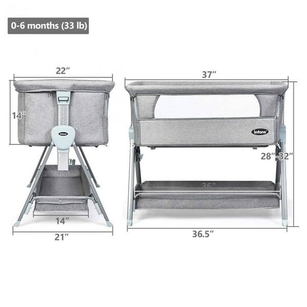 Adjustable Baby Bedside Crib with Large Storage 22" x 32" x 37" ( L x