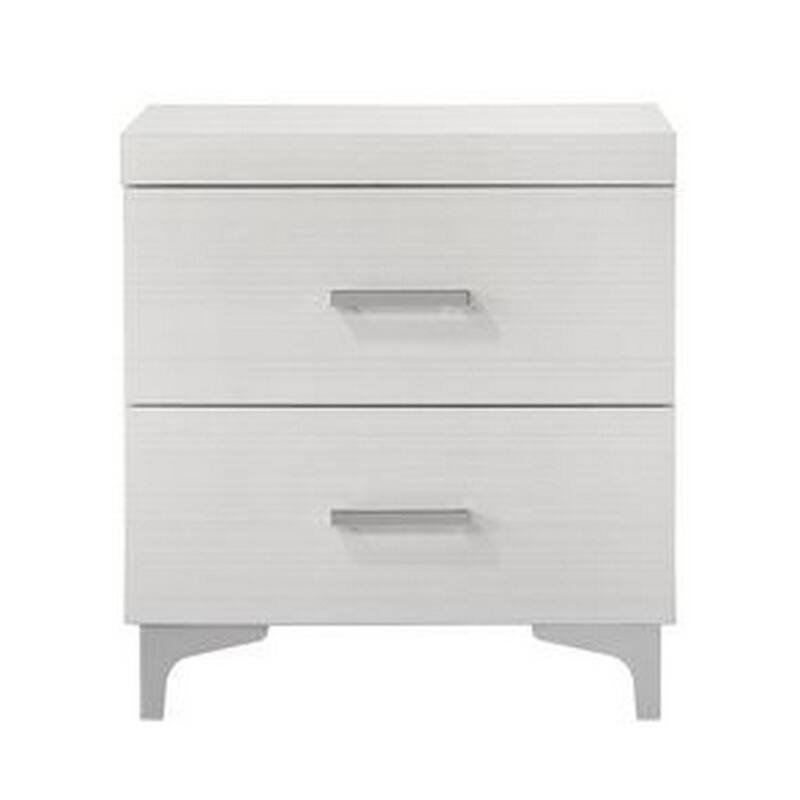 White 2 Drawer 22 in. W Nightstand with Bar Metal Handles