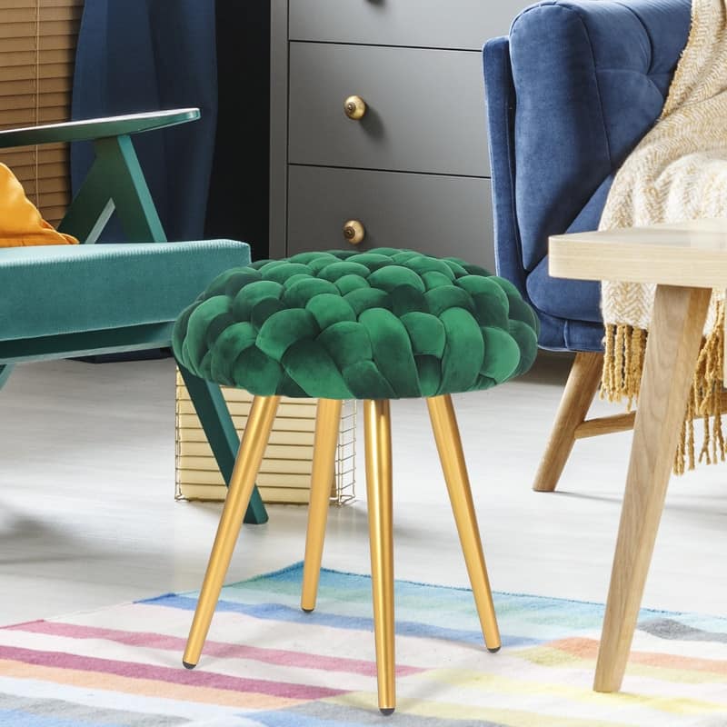 Adeco Round Velvet Ottoman Foot Rest Stool