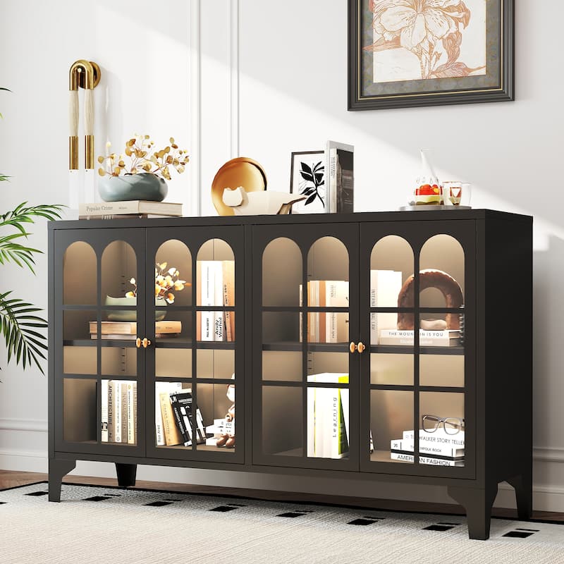 53.2"W Metal Sideboard Buffet Cabinet with Glass Doors