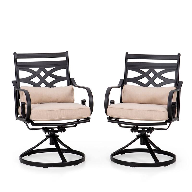 MAISON ARTS 2-Piece Cast Iron Pattern Patio Dining Chairs with Thick Cushions