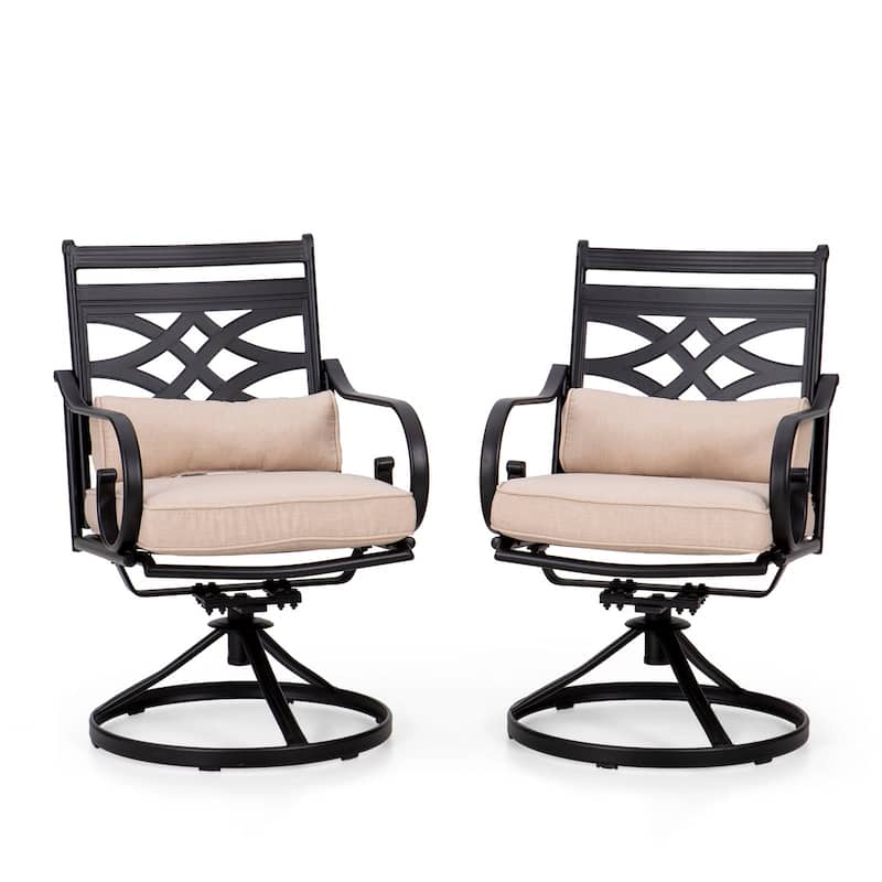 MAISON ARTS Wood-look Table and 4 Pattern Swivel Chairs with Cushion 5-Piece Metal Outdoor Patio Dining Set