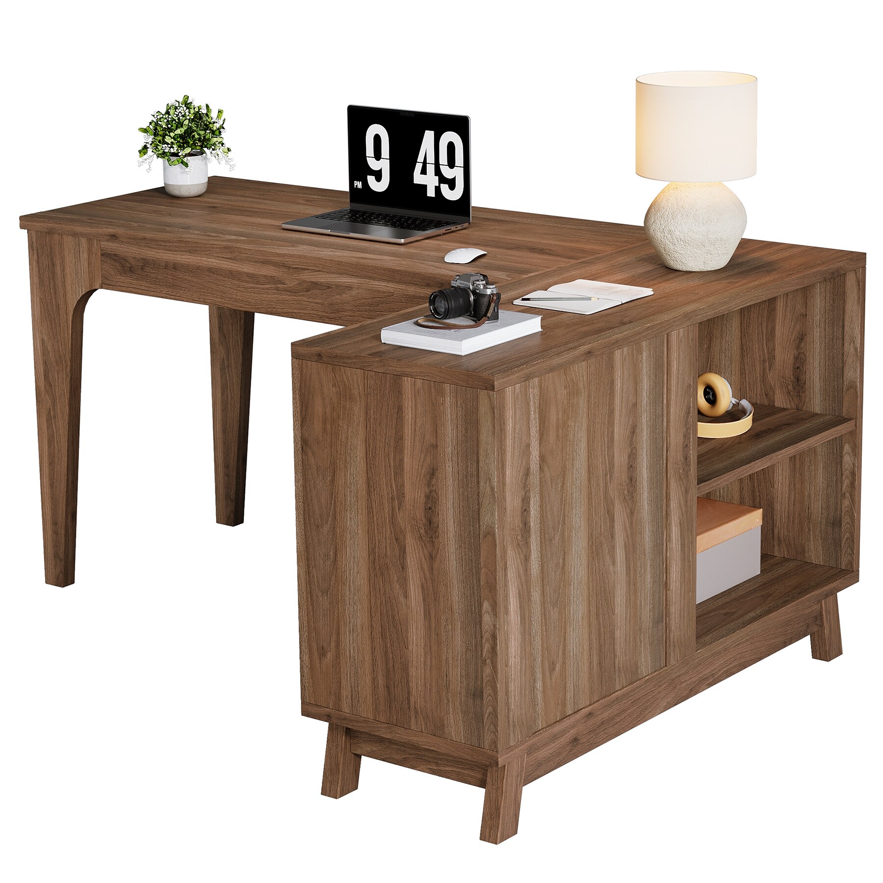 L-Shaped Desk with Storage Cabinet, 57-Inch Wood Corner