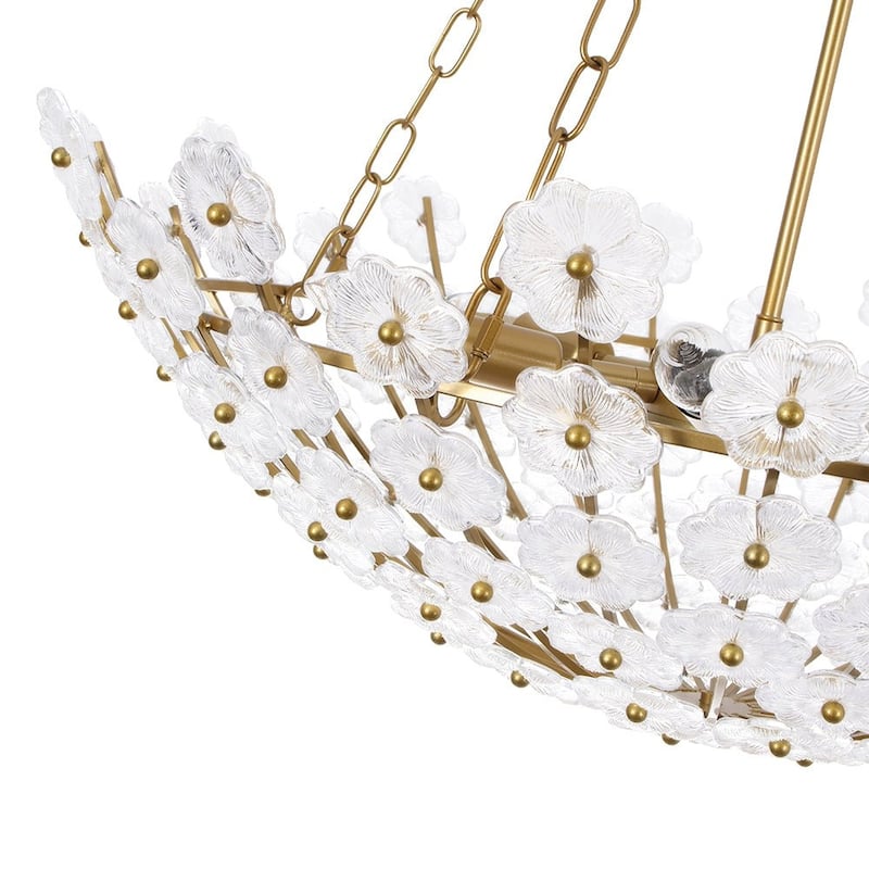 Mid-Century Modern 6-Light Glass Blossom Round Cage Chandelier