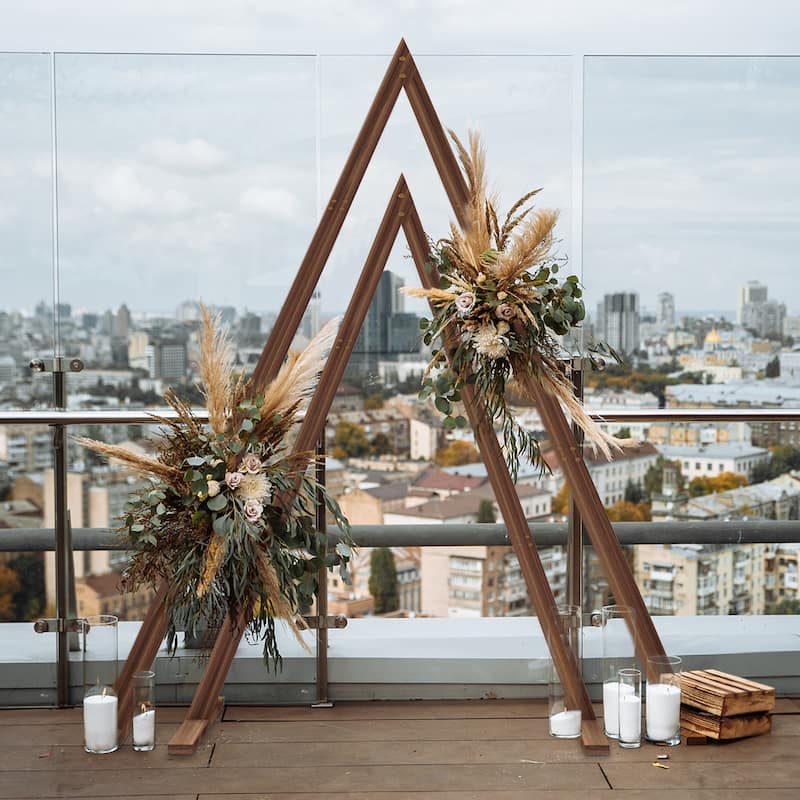 Wooden Double Wedding Triangle Rustic Backdrop Stand Arbor Frame