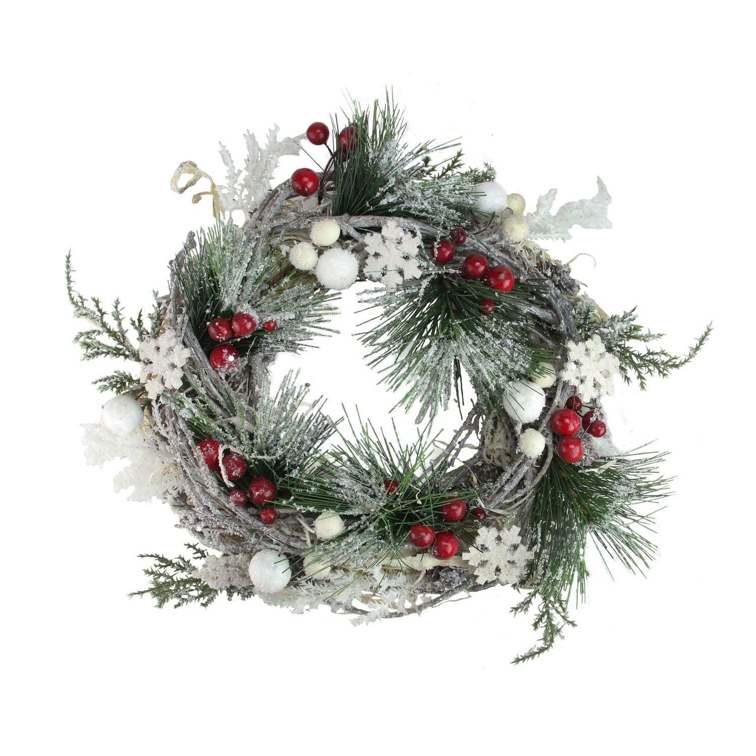 8 75 Snowflakes And Berries Winter Foliage Mini Christmas Wreath Unlit Overstock 18878032