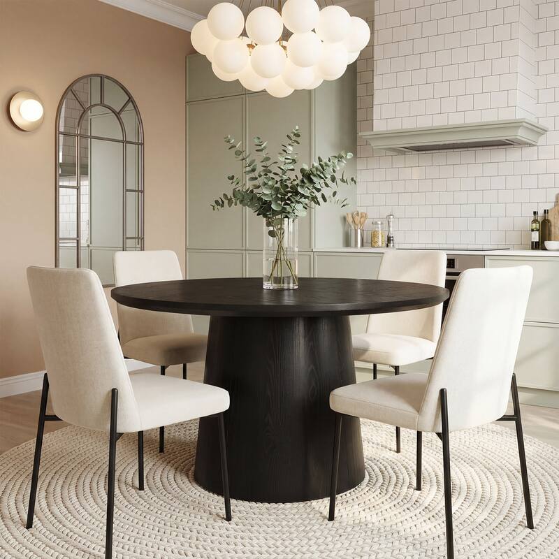 47 Inch Modern Round Dining Table for 4, Sturdy Pedestal Base