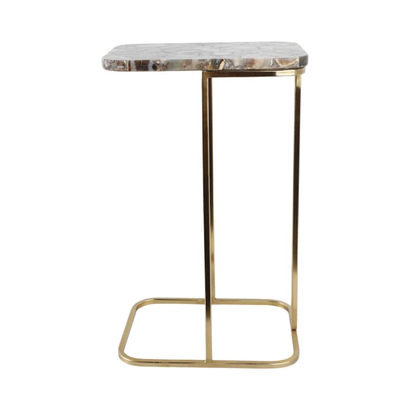Stone and Metal Accent Table Agate Top Contemporary Style - 24" Black - 15" x 11" x 24"