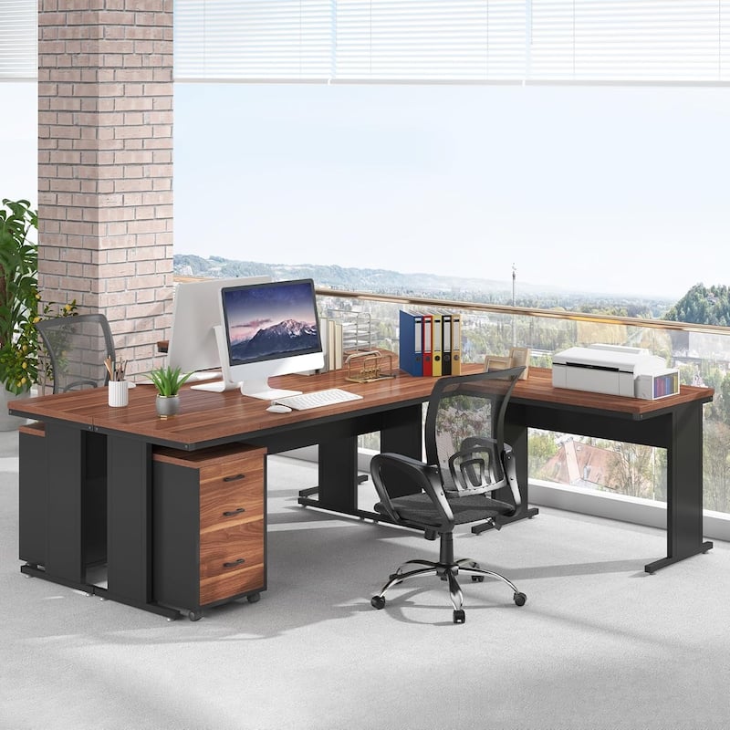83" L-Shaped Executive Desk, Large L Office Desk with 3-Drawer Mobile File Cabinet, Business Furniture Desk Workstation