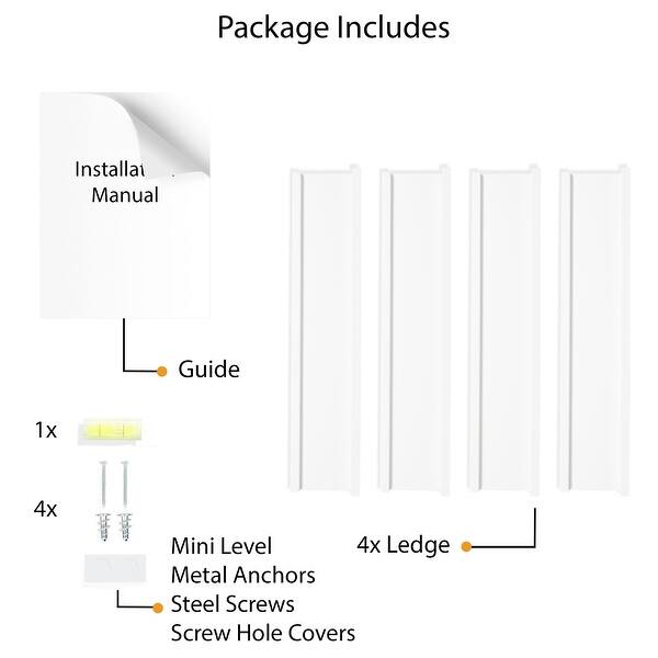dimension image slide 0 of 2, Wallniture Denver 14" Floating Shelves for Kids Room Decor, White Bookshelf (Set of 4)