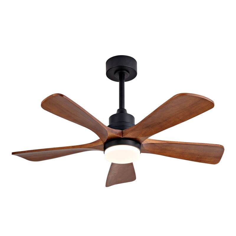 42/52 Inch Ceiling Fan,Electric Fan with Lights & Remote Control,Dimmable 3-Color LED - 42 Inches - Black and Brown Solid wood Blades