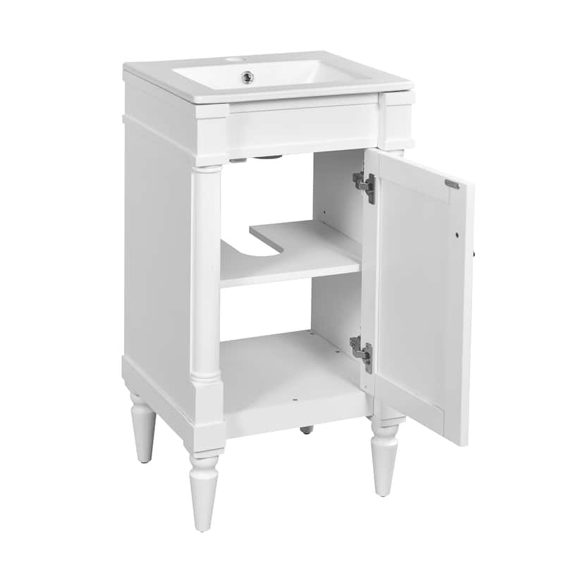 Retro Compact Bathroom Vanity Cabinet Simple Freestanding Single Sink Cabinet with Adjustable Shelf and Black Metal Pull