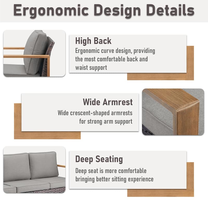Gymojoy Brown Rattan Sofa Deep Seating Sofa