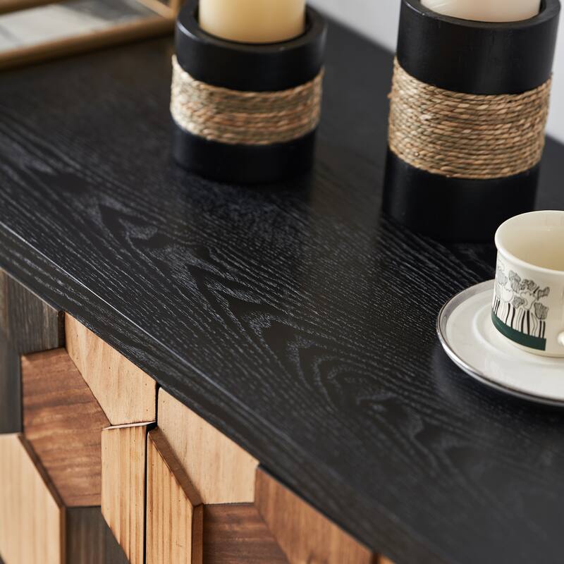 Distressed Storage Cabinet with Honeycomb Pattern, Modern Accent Cabinet with Doors for Entryway Buffet Sideboard