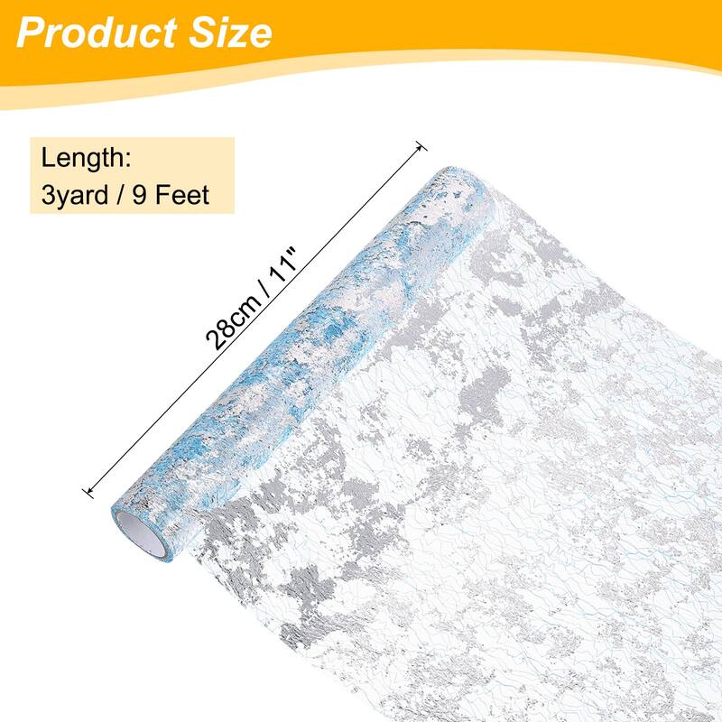 Table Runner, Sequin Gold Foil Thin Mesh Metallic Table Runner - Sky Blue Silver - 9 Feet