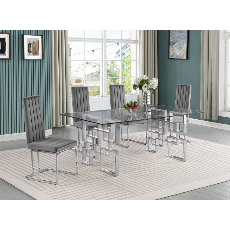 Best Quality Furniture Small Glass Dining Sets - 5pcs - Chrome - Dark Gray