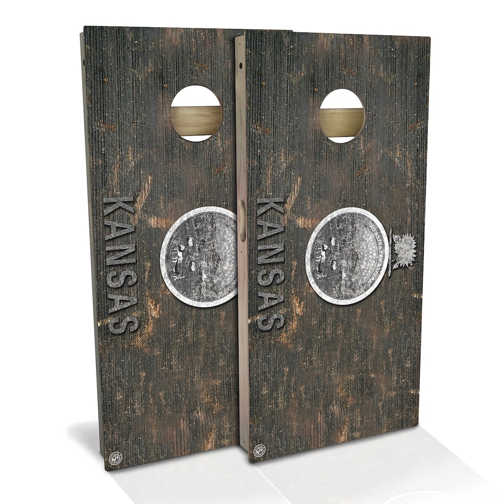 Kansas Flag Rustic Outdoor Cornhole Board Set