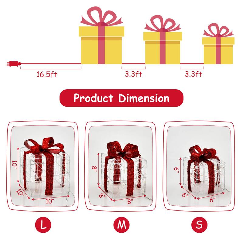 Lighted Gift Boxes Present Ornament Boxes Christmas Decoration - Multi
