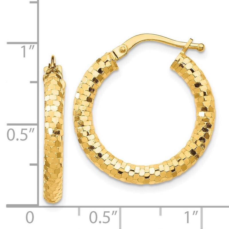 Curata 14k Yellow Gold Sparkle Cut Hoop Earrings - 22.51x15mm