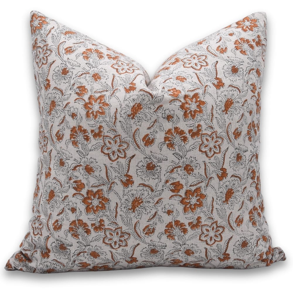 Linen Bohemian Block print pillow Cover- Kumkum