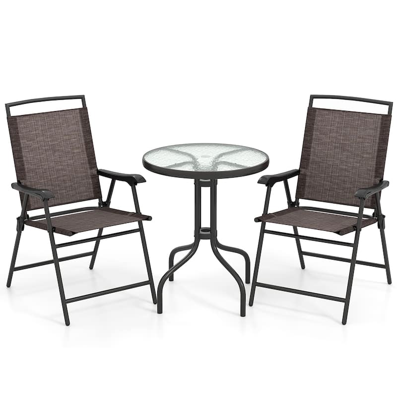 Gymax 3 PCS Outdoor Bistro Dining Furniture Set w/1.57'' Umbrella Hole