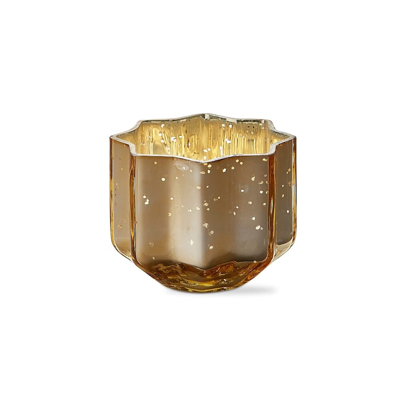 Christmas Gold Starlight Blown Glass Tealight Votive Candle Holder Small Tabletop Mantel Centerpiece Decoration 4 inch