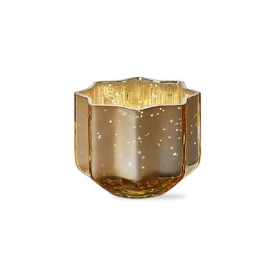 Christmas Gold Starlight Blown Glass Tealight Votive Candle Holder Small Tabletop Mantel Centerpiece Decoration 4 inch