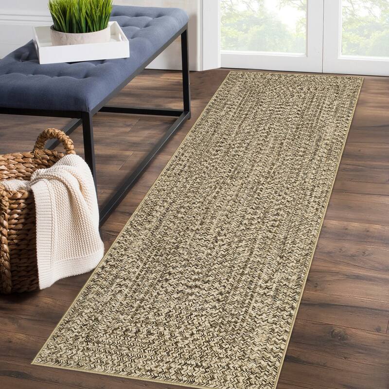 Modern Braided Print Rug Washable Area Rugs for Living Room Bedroom - 2'x10' - Taupe