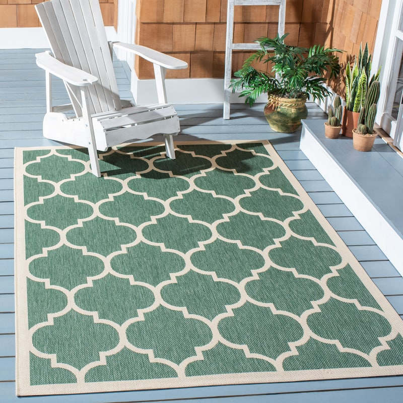 SAFAVIEH Courtyard Kathy Indoor/ Outdoor Waterproof Patio Backyard Rug - 5'3" x 7'7" - Dark Green/Beige