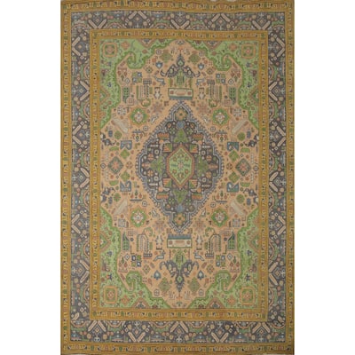 Hand Knotted Oriental 100% Wool Carpet Traditional Floral Peach Tabriz Area Rug - 11' 0'' X 8' 2''