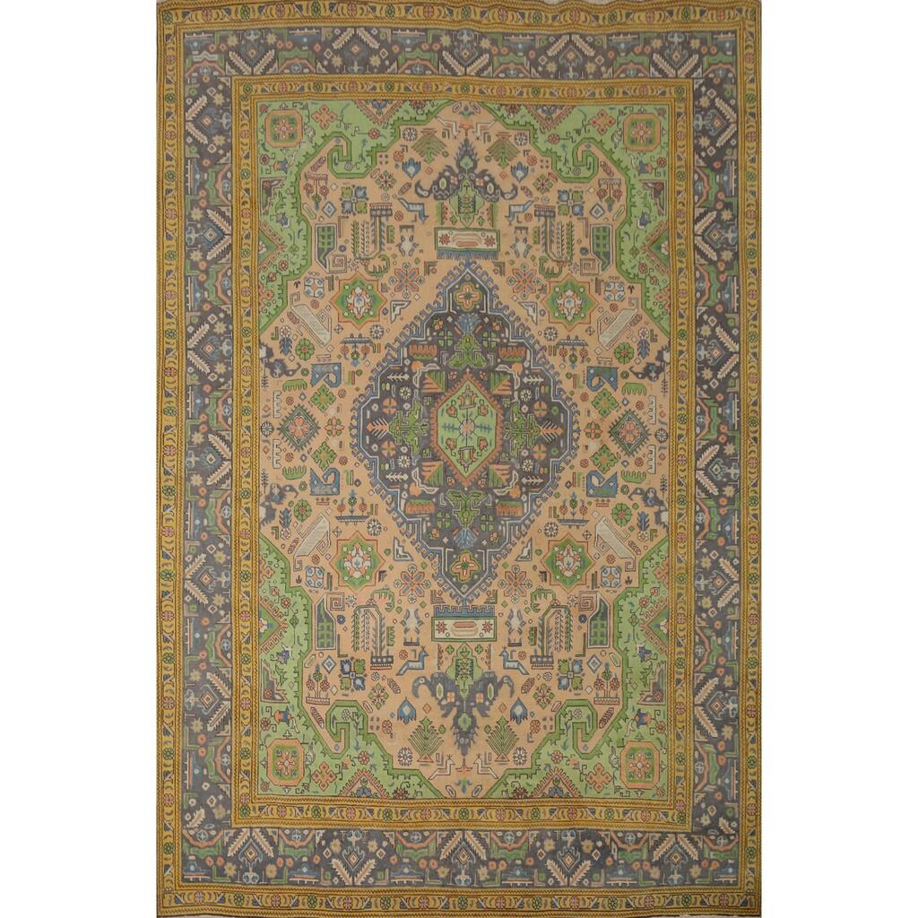 Hand Knotted Oriental 100% Wool Carpet Traditional Floral Peach Tabriz Area Rug - 11' 0'' X 8' 2''