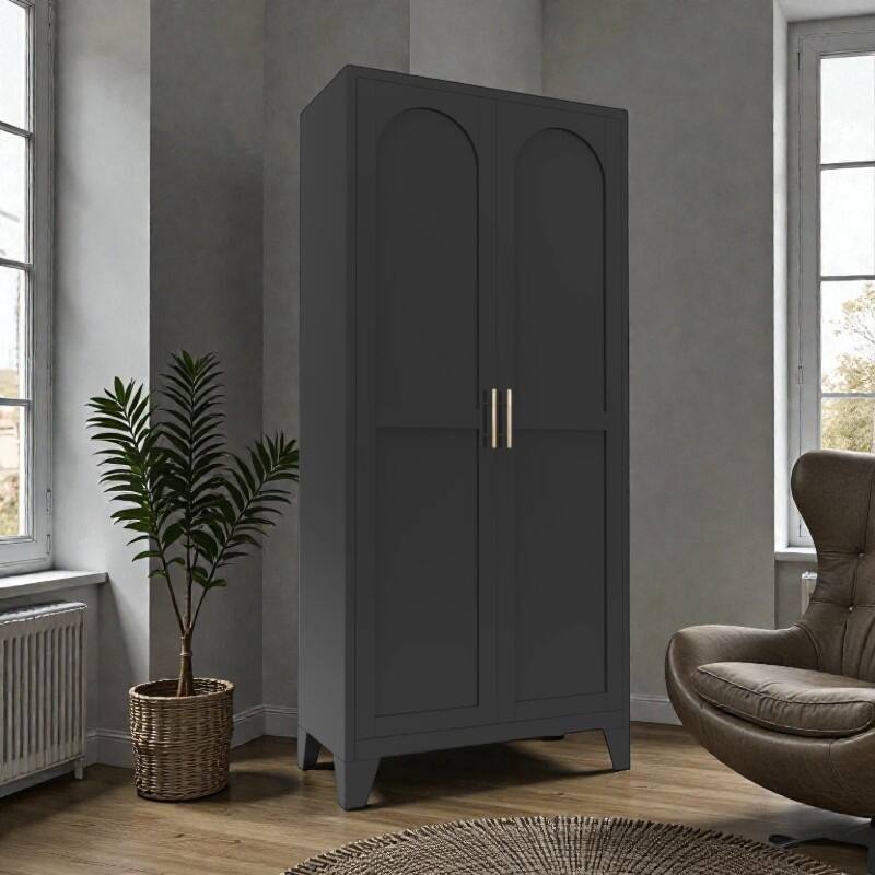 61'' Metal Storage Cabinet with Shapely Doors, Adjustable Shelves, Tall Steel Organizer for Bedroom, Living Room or Office