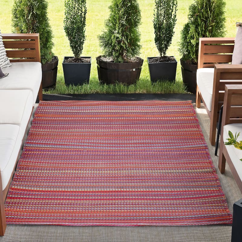 Sundown Beach Stripe Indoor/Outdoor Area Rug - 5'11'' x 8'10'' - Red/Orange