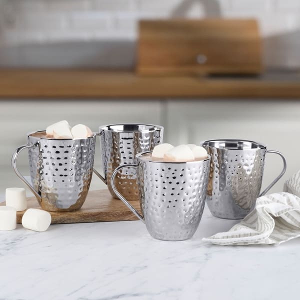 Mikasa Set of 4 Double Wall Hammered Stainless Steel Mugs, 20 oz - Bed Bath  & Beyond - 41682437
