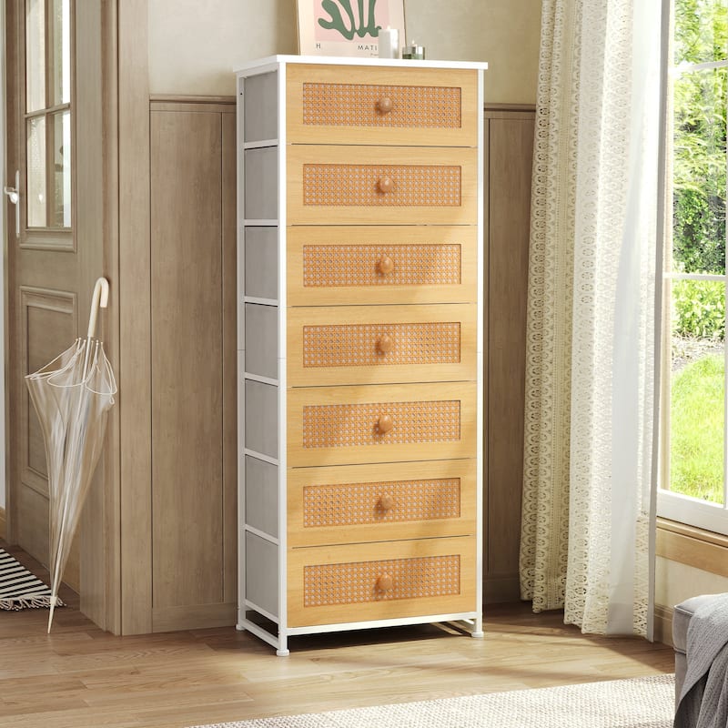 Slim Tall Vertical 7-Drawer Chest Dresser Closet Storage Organizer Unit for Bedroom