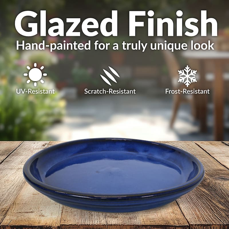 Sunnydaze Set of 2 Glazed Ceramic Planter Saucers - 12"