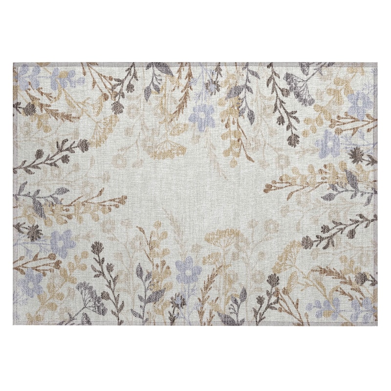 Machine Washable Indoor/ Outdoor Floral Border Chantille Rug