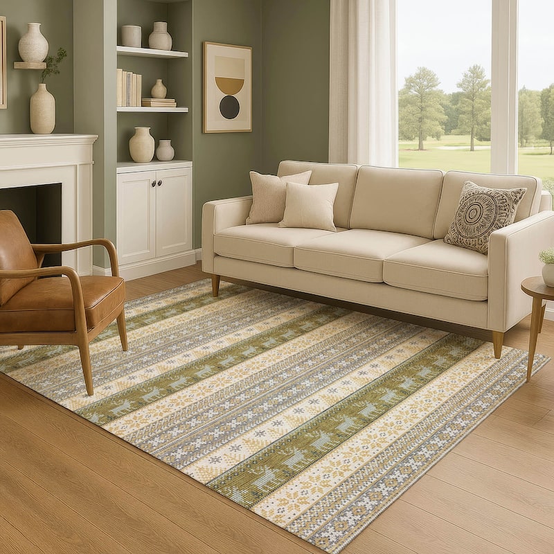Premium Washable Super Soft Chritmas Stripes Mayfield Rug - Gray - 10' x 14'