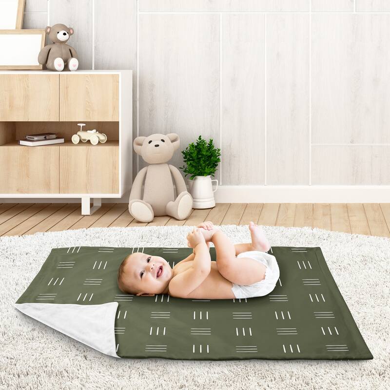 Hunter Green Boho Mudcloth Boy Girl Baby Receiving Security Swaddle Blanket White Bohemian Woodland Tribal Hatch Gender Neutral