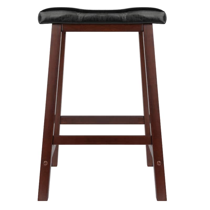 24.75" Black Faux Leather Saddle Seat Stool with Wood Legs