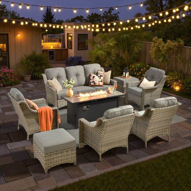 XIZZI 8-piece Outdoor Patio Furniture Set with 54" Fire Table - Dark Grey