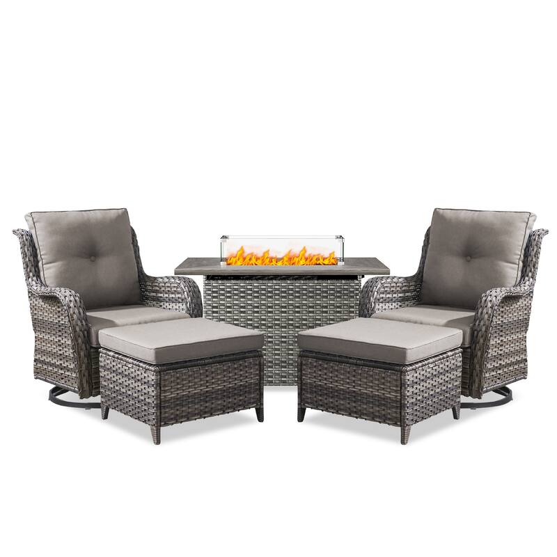 Fire Pit Table with Patio Glider Chairs Ottomans