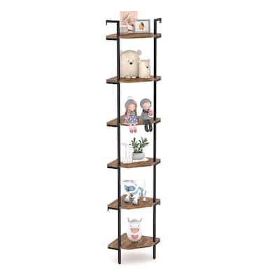 Rustic Brown Wall Mounted Corner Shelf - 11.81"D x 11.81"W x 70"H