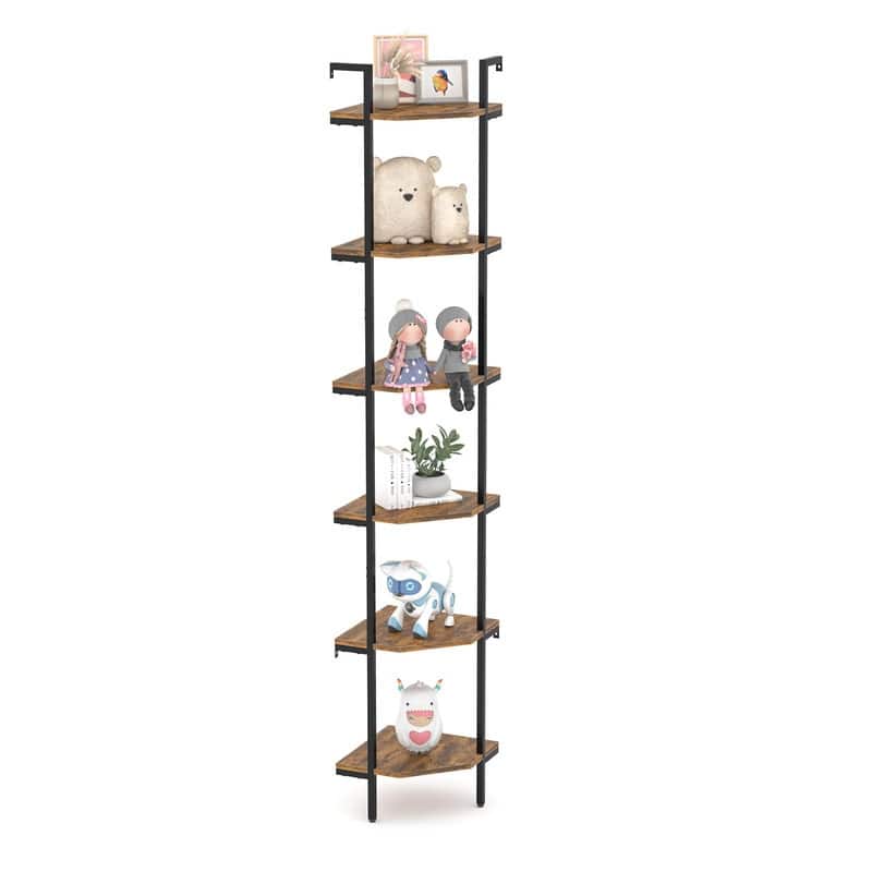 Rustic Brown Wall Mounted Corner Shelf - 11.81"D x 11.81"W x 70"H