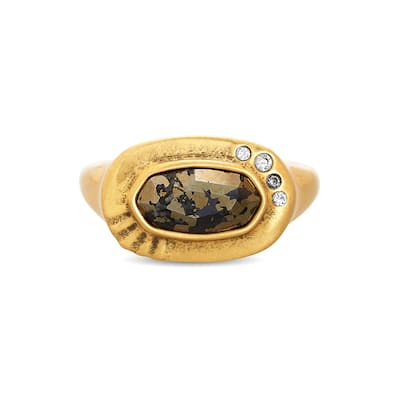 Kendra Scott Anna Vintage Gold Plated Brass and Black Pyrite Ring